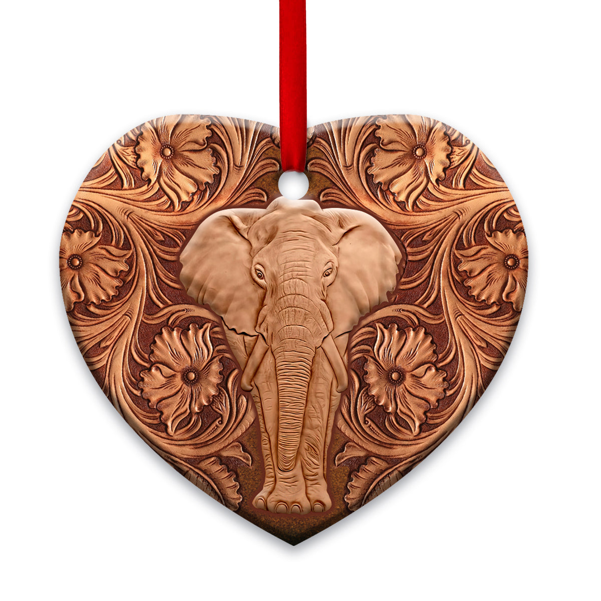 Elephant Wood Sculpture Style Heart Ceramic Ornament - Christmas Ornament - Christmas Gift