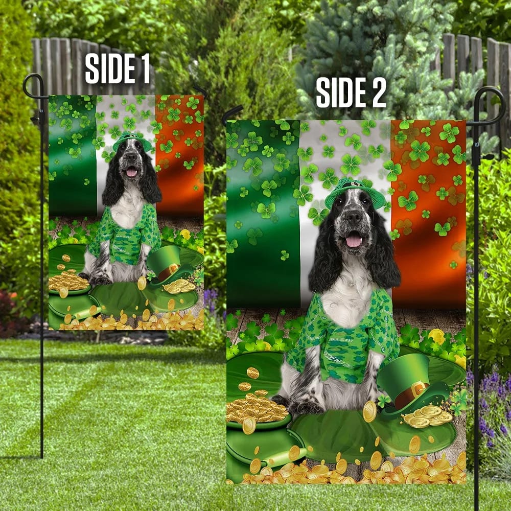 English Cocker Spaniel House Flag - St Patrick's Day Garden Flag - Outdoor St Patrick's Day Decor