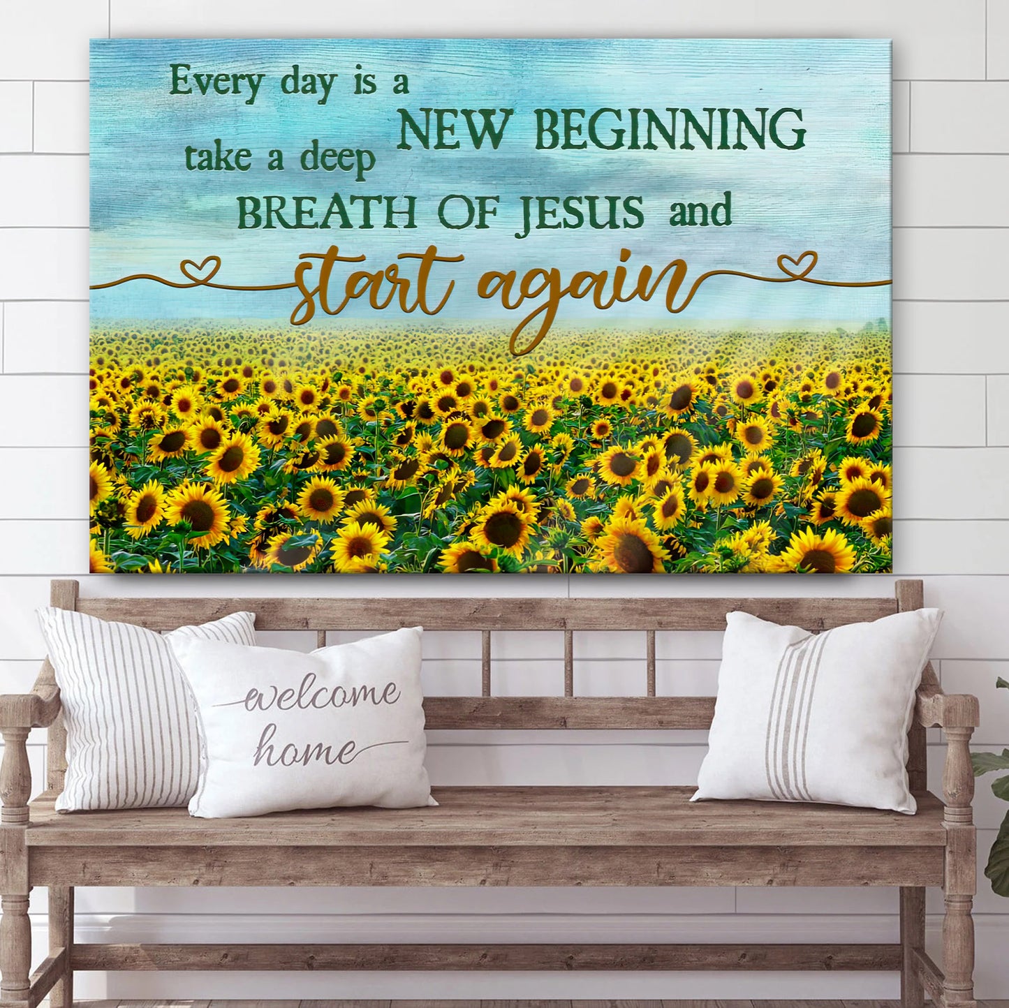 Every Day Is A New Beginning Breath Of Jesus Wall Art Canvas - Sunflower Christian Wall Decor