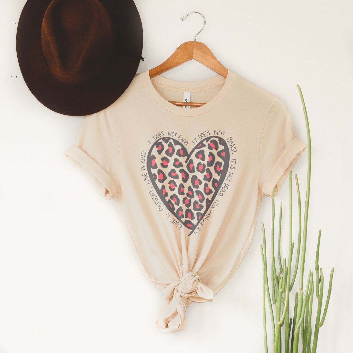 1 Corinthians 13:4 Leopard Heart Tee Shirts For Women - Christian Shirts for Women - Religious Tee Shirts