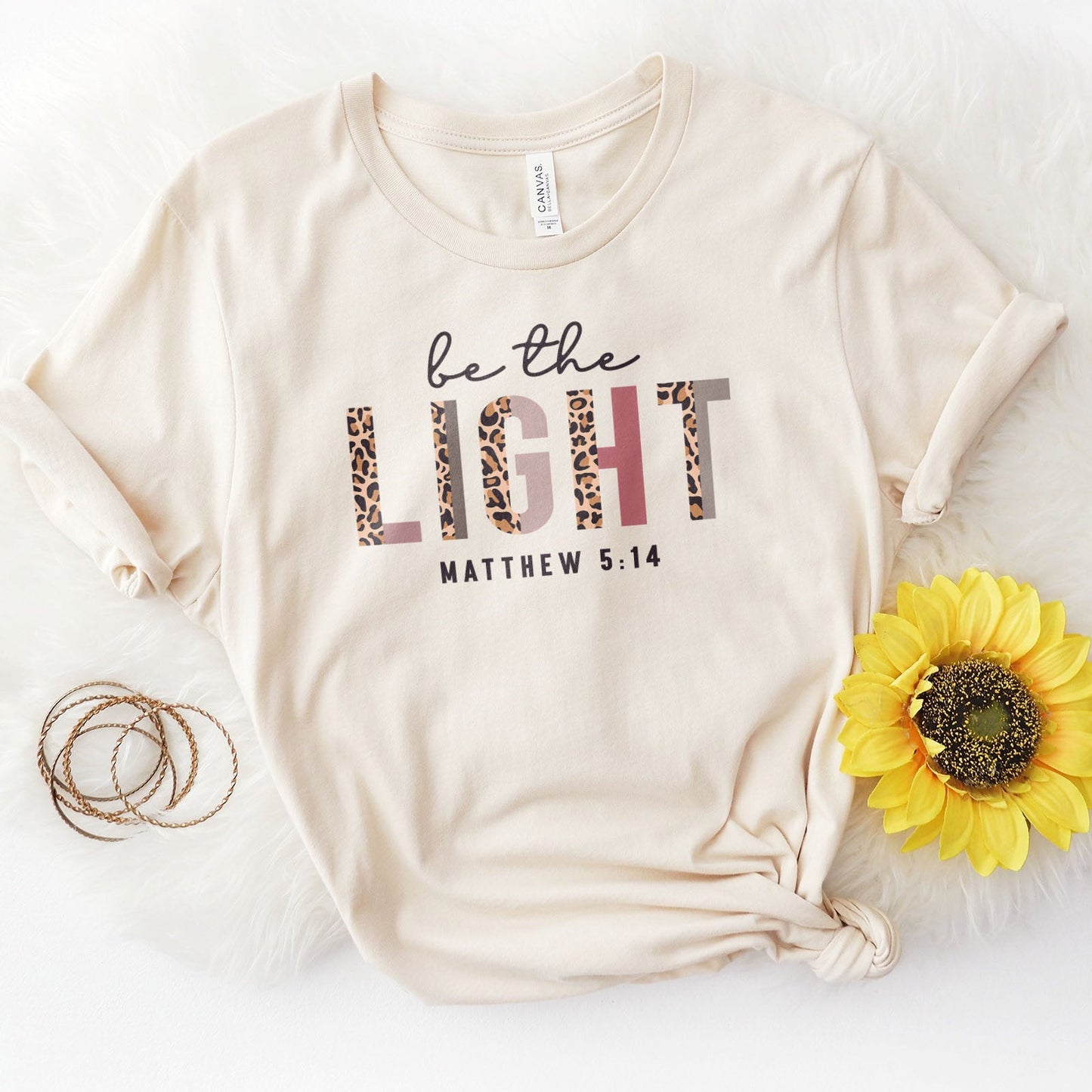 Be The Light Half Leopard Tee Shirts For Women - Christian Shirts for Women - Religious Tee Shirts