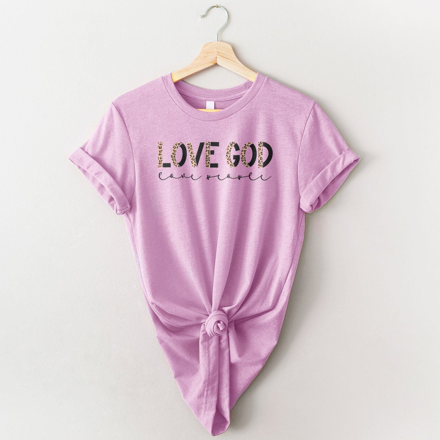 Love God Love People Leopard Tee Shirts For Women - Christian Shirts for Women - Religious Tee Shirts