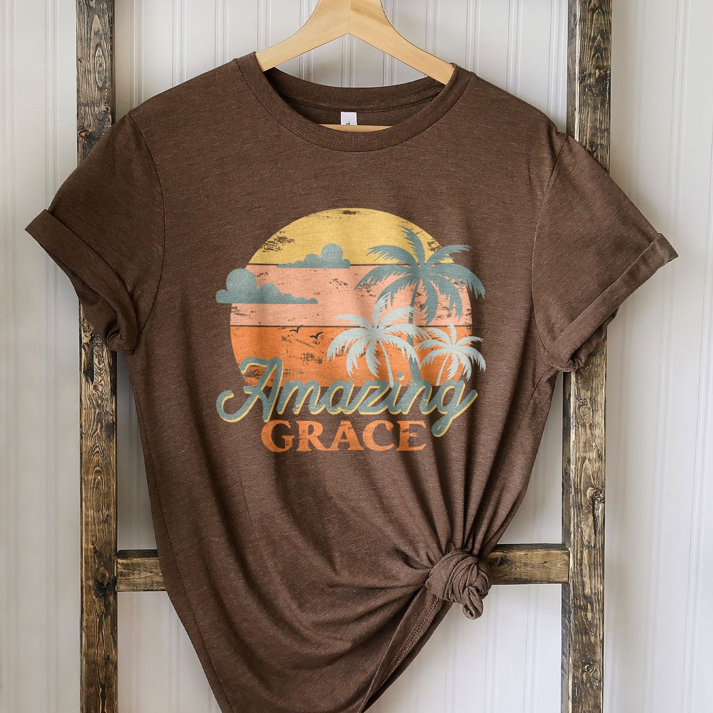 Retro. Amazing Grace Tee Shirts For Women - Christian Shirts for Women - Religious Tee Shirts