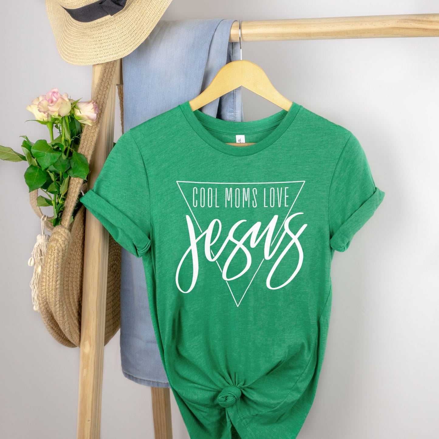 Cool Moms Love Jesus Triangle Tee Shirts For Women - Christian Shirts for Women - Religious Tee Shirts