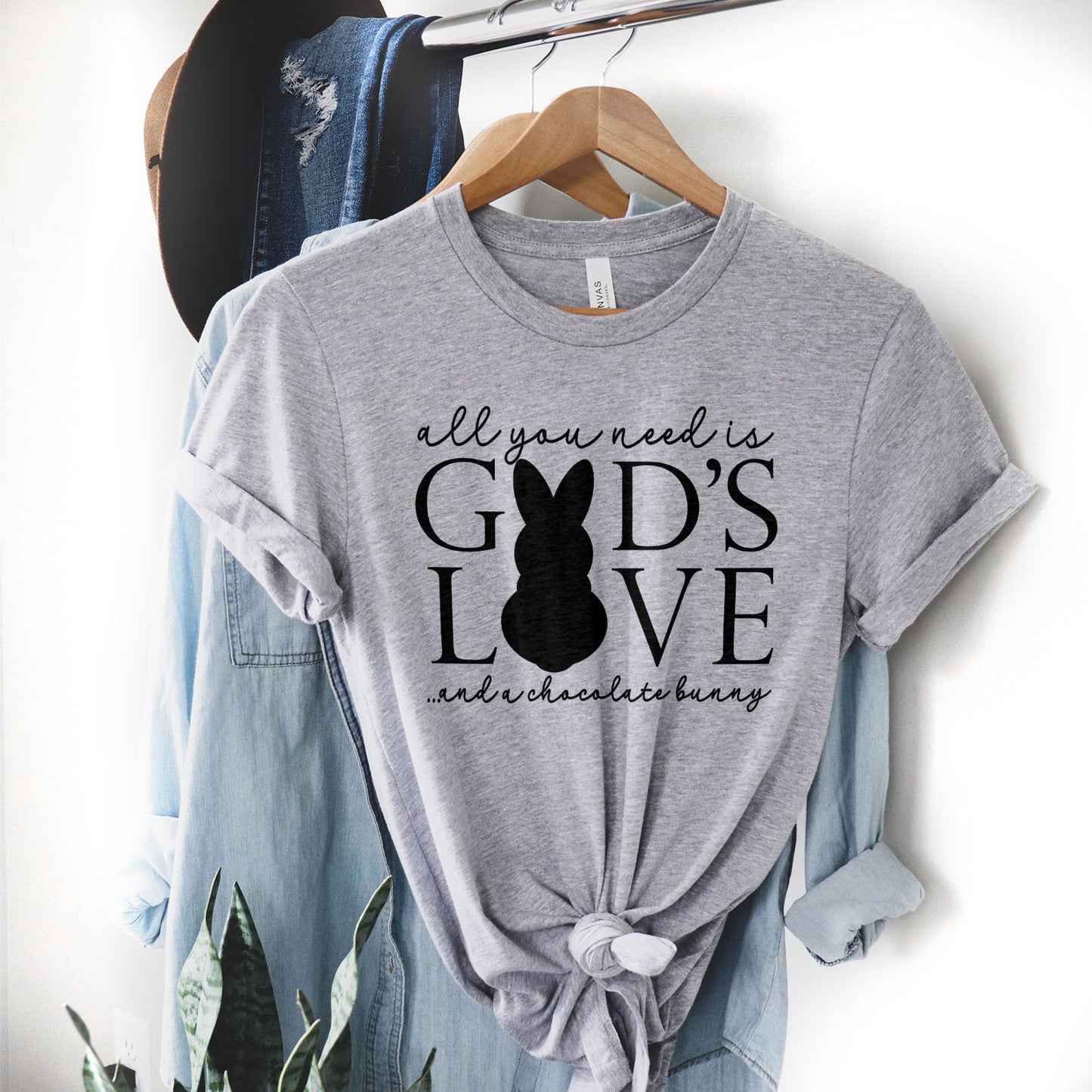 God's Love & Chocolate Bunny Tee Shirts For Women - Christian Easter T Shirts