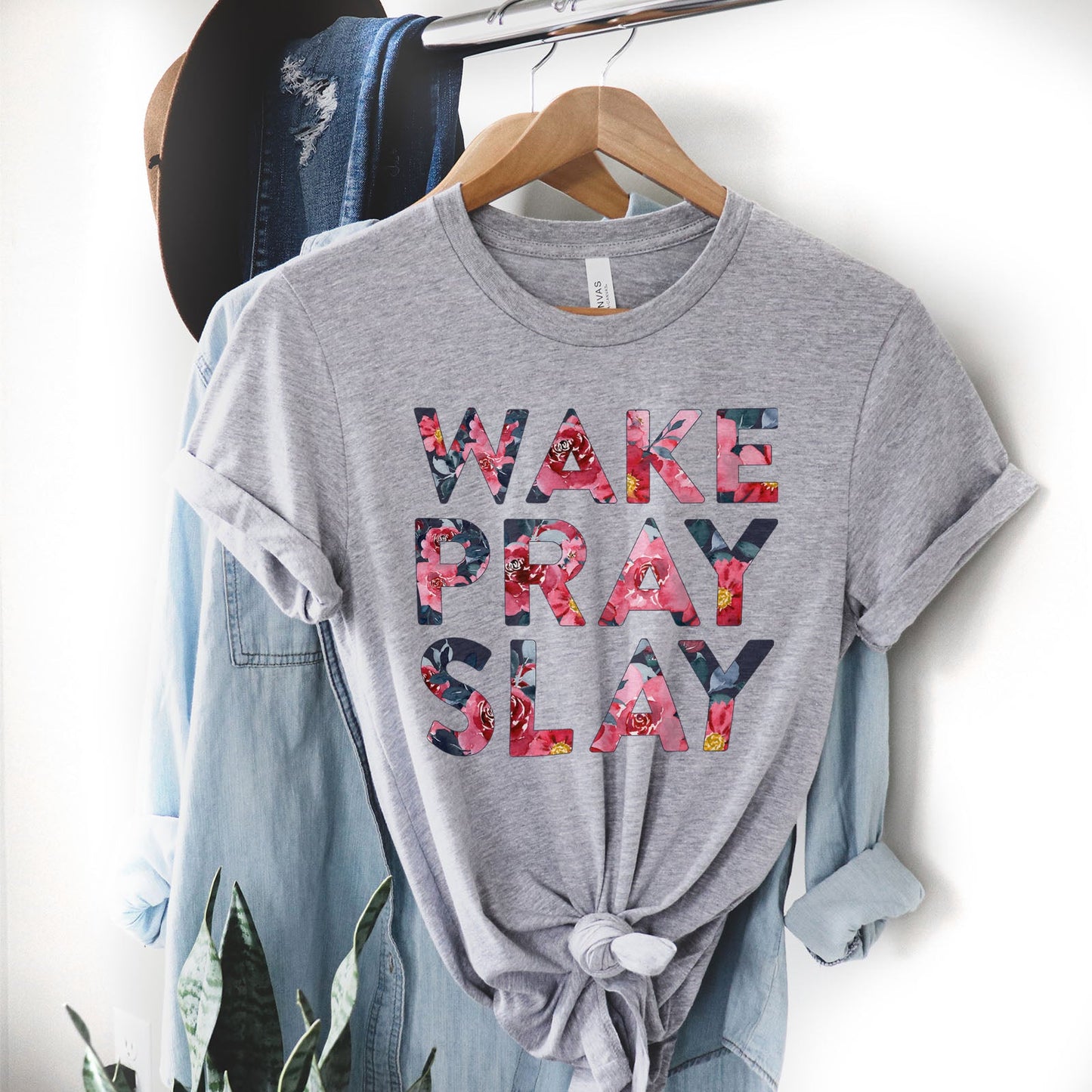Wake Pray Slay Floral Tee Shirts For Women - Christian Shirts for Women - Religious Tee Shirts