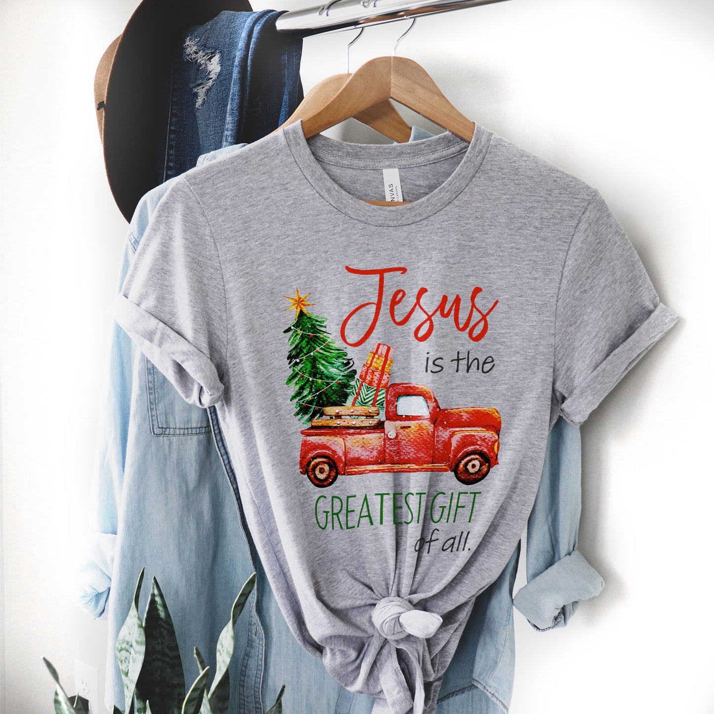 Jesus Is The Greatest Gift Red truck Tee Shirts For Women - Christian Shirts for Women - Religious Tee Shirts