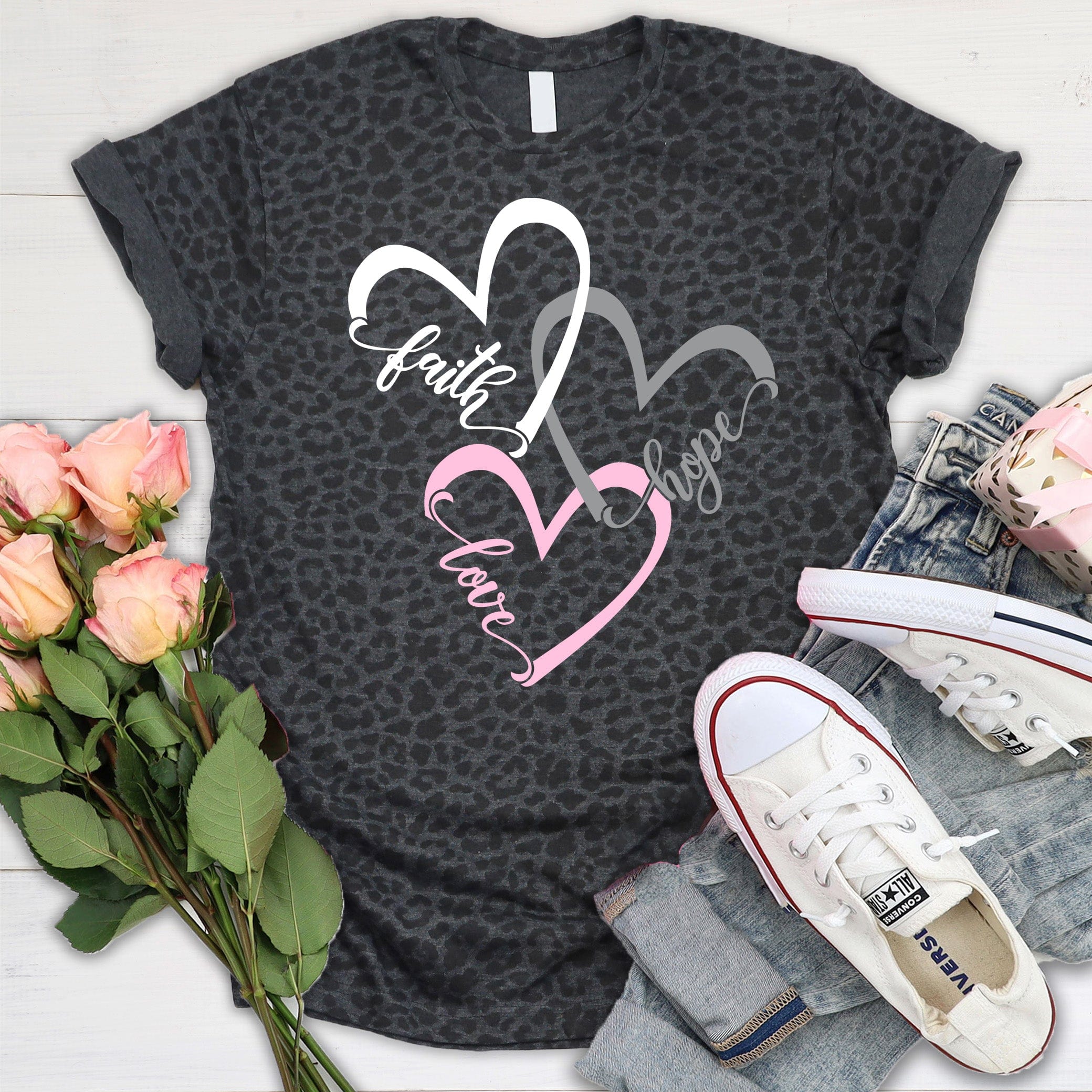 Beopjesk Women's Faith Hope Love V-Neck T-Shirt - 100% Cotton Graphic Tee