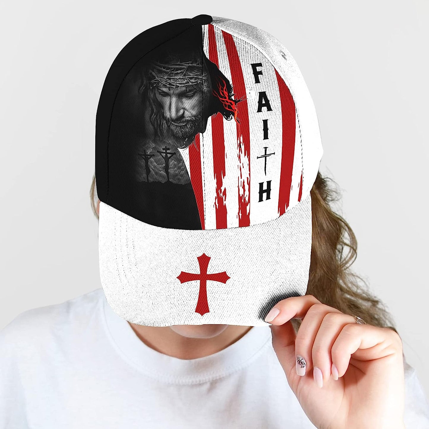Faith American Flag And God And Cross All Over Print Baseball Cap - Christian Hats For Men Women
