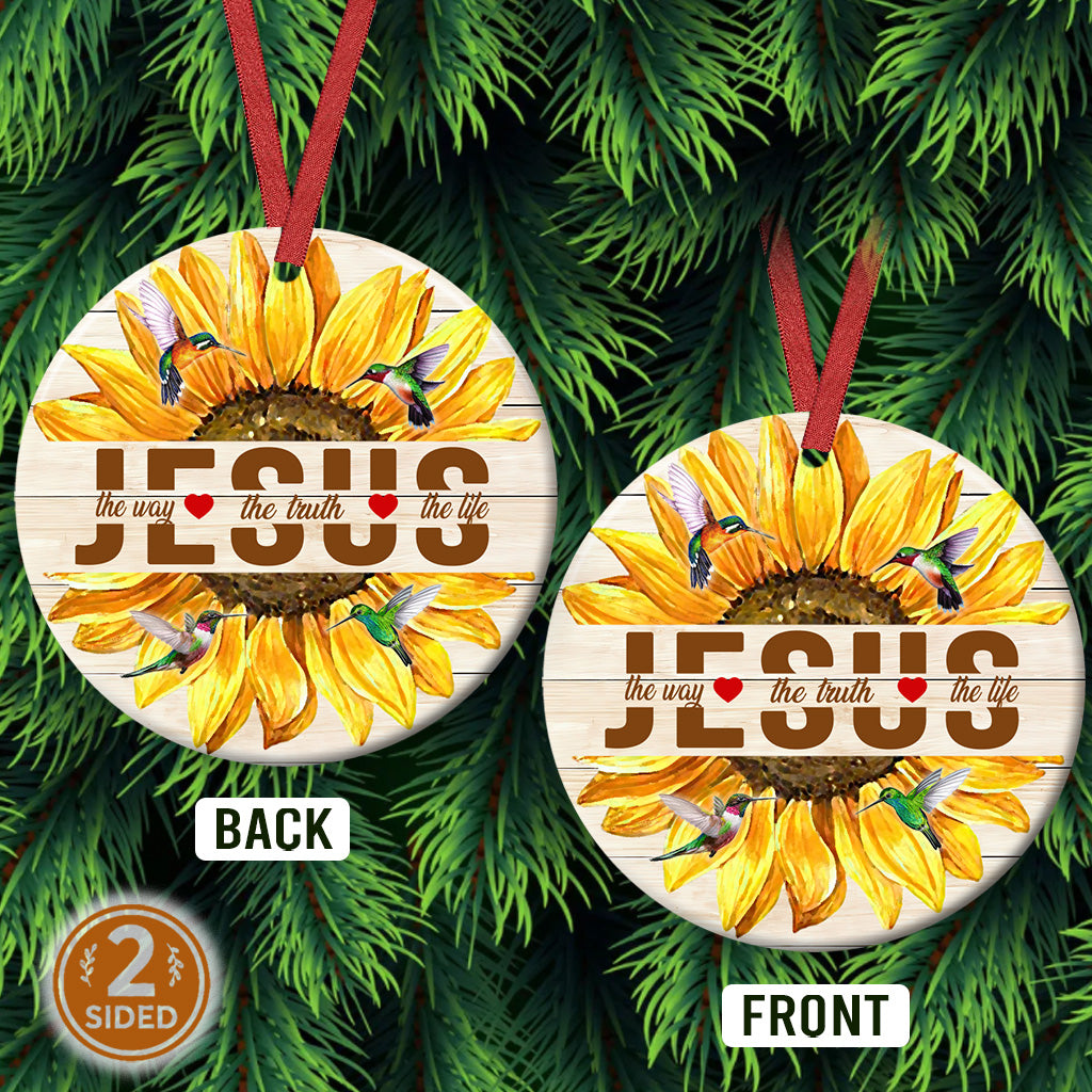 Faith Bigger Than Your Fear Sunflower Ceramic Circle Ornament - Decorative Ornament - Christmas Ornament