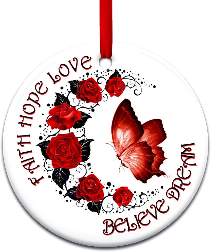 Faith Butterfly 4 Ceramic Circle Ornament - Decorative Ornament - Christmas Ornament