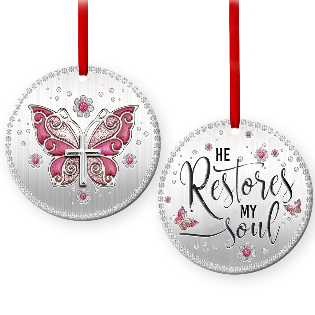 Faith Butterfly 5 Ceramic Circle Ornament - Decorative Ornament - Christmas Ornament