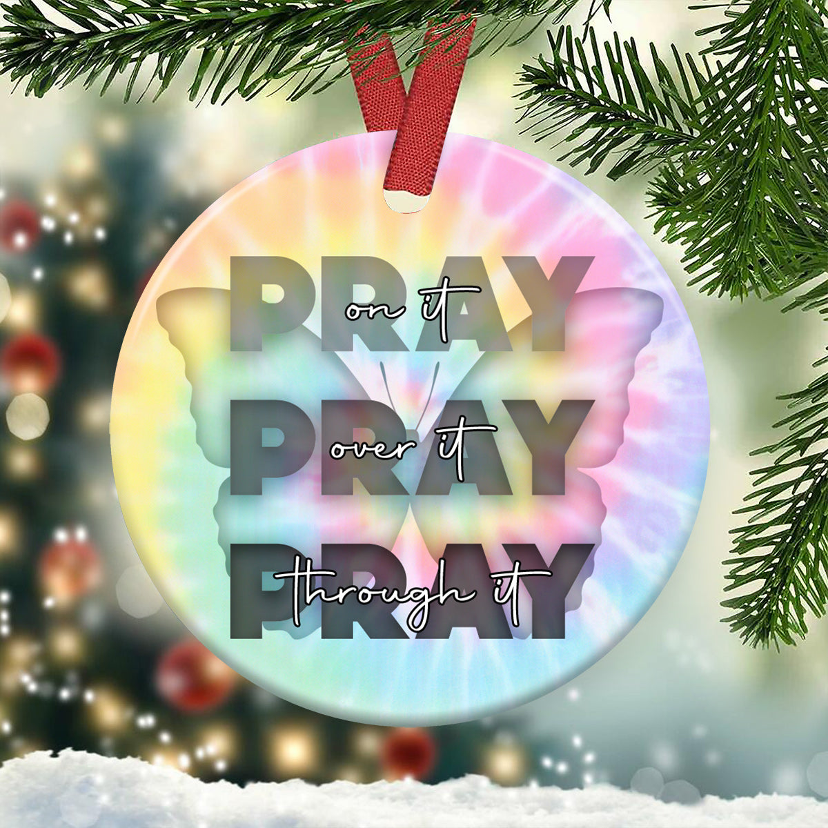 Faith Butterfly 7 Ceramic Circle Ornament - Decorative Ornament - Christmas Ornament