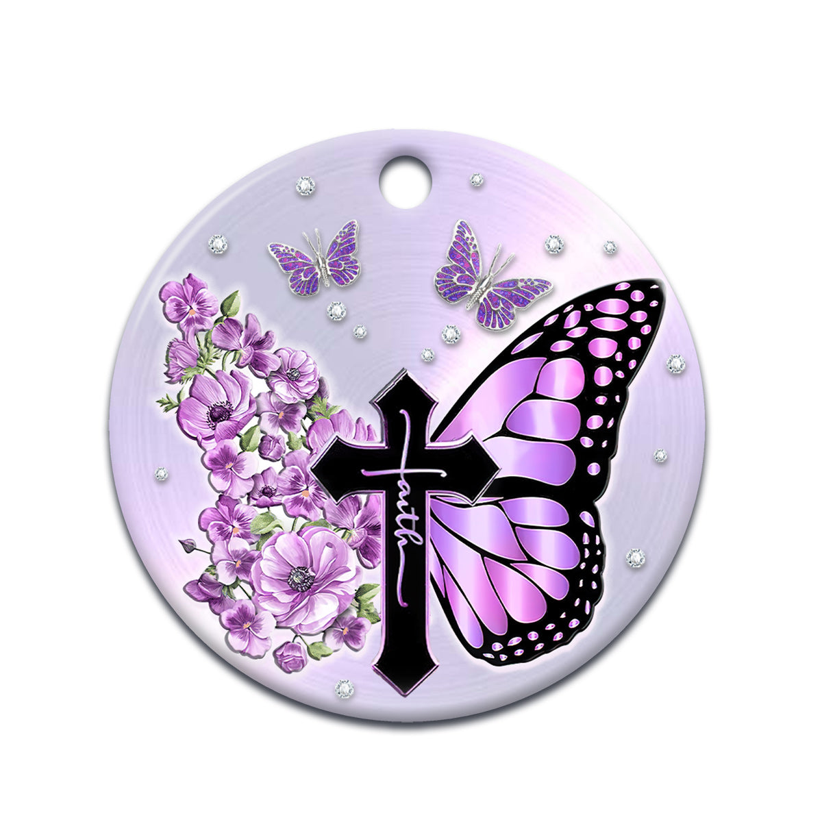 Faith Butterfly 8 Ceramic Circle Ornament - Decorative Ornament - Christmas Ornament