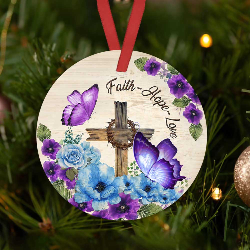 Faith Butterfly Ceramic Circle Ornament - Decorative Ornament - Christmas Ornament
