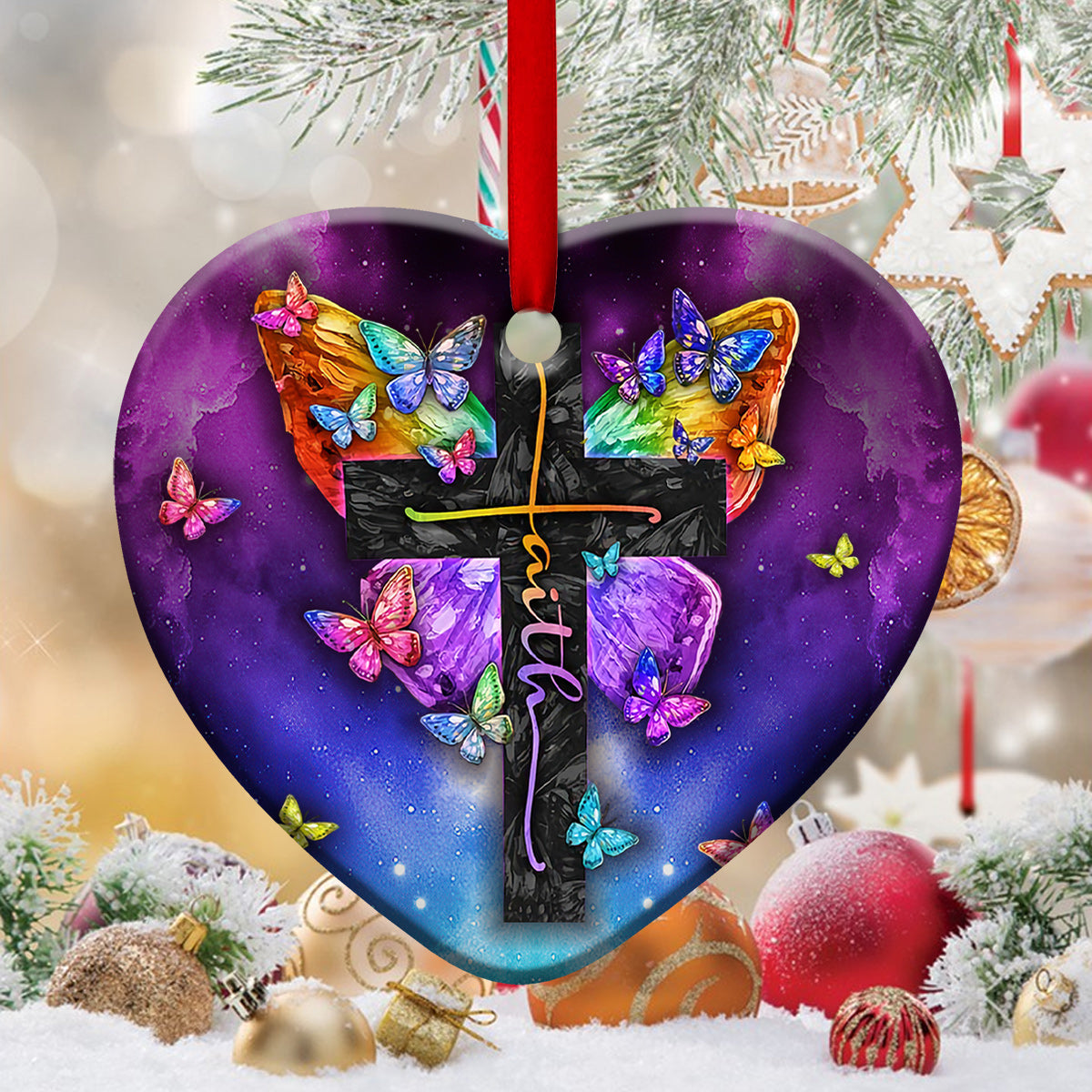 Faith Butterfly Heart Ceramic Ornament - Christmas Ornament - Christmas Gift