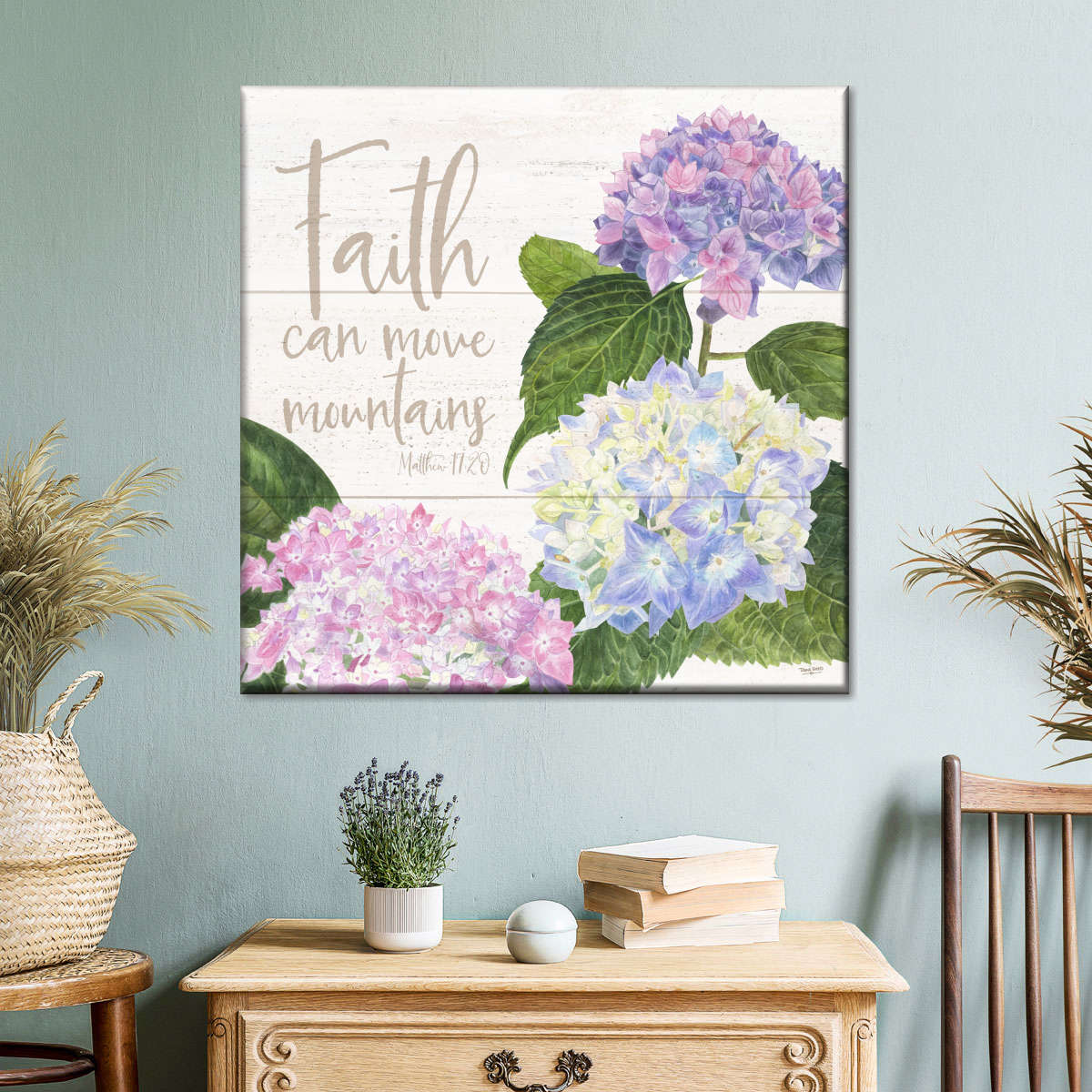 Faith Can Move Mountains Abundant Blooms Square Canvas Wall Art - Bible Verse Wall Art Canvas - Religious Wall Hanging