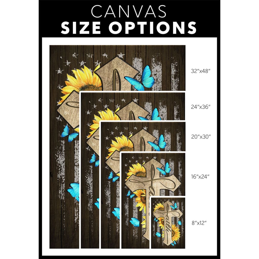 Faith Cross Butterfly Sunflower Faith Canvas Wall Art - Christian Canvas Prints - Bible Verse Canvas