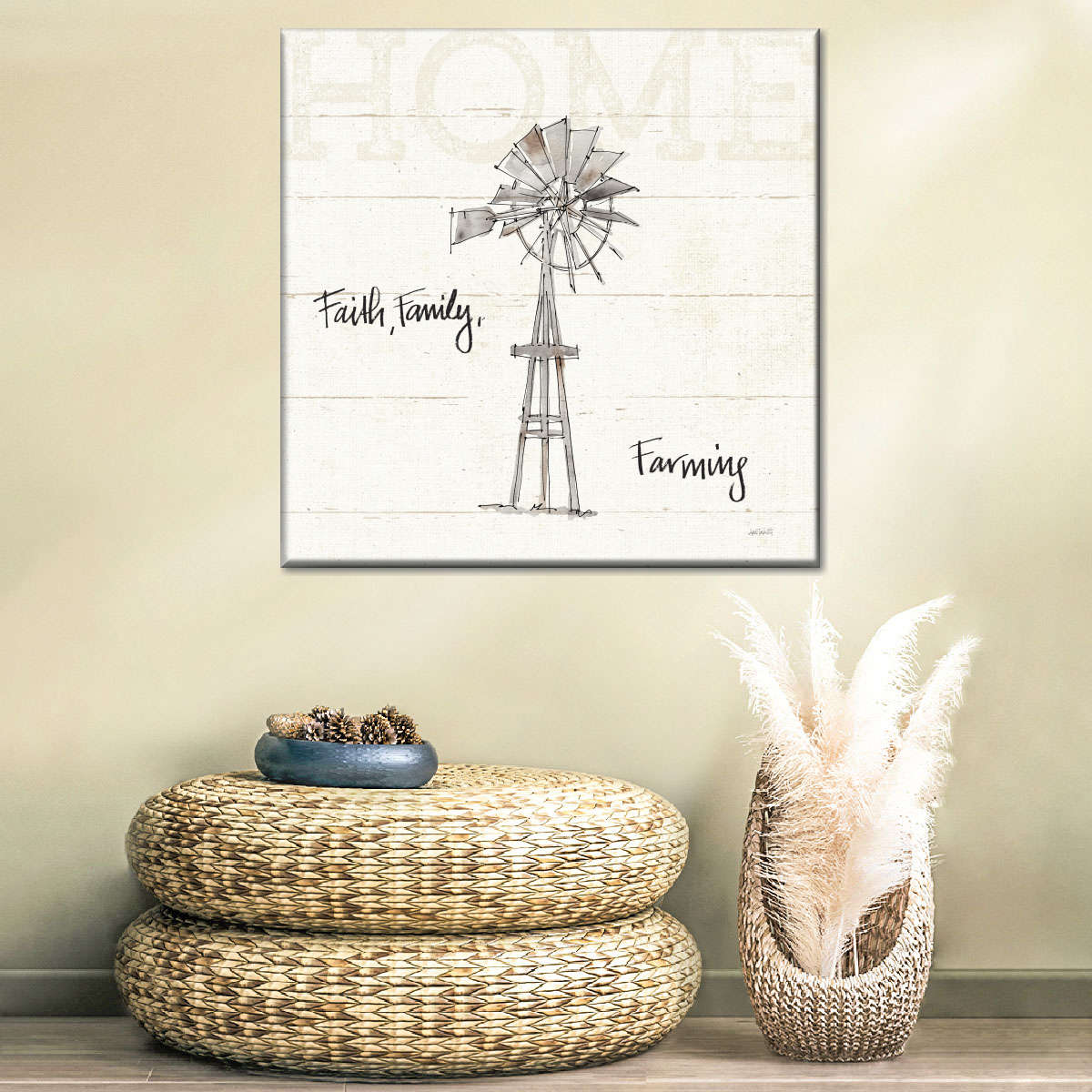 Faith Family Farming Square Canvas Wall Art - Bible Verse Wall Art Canvas - Religious Wall Hanging