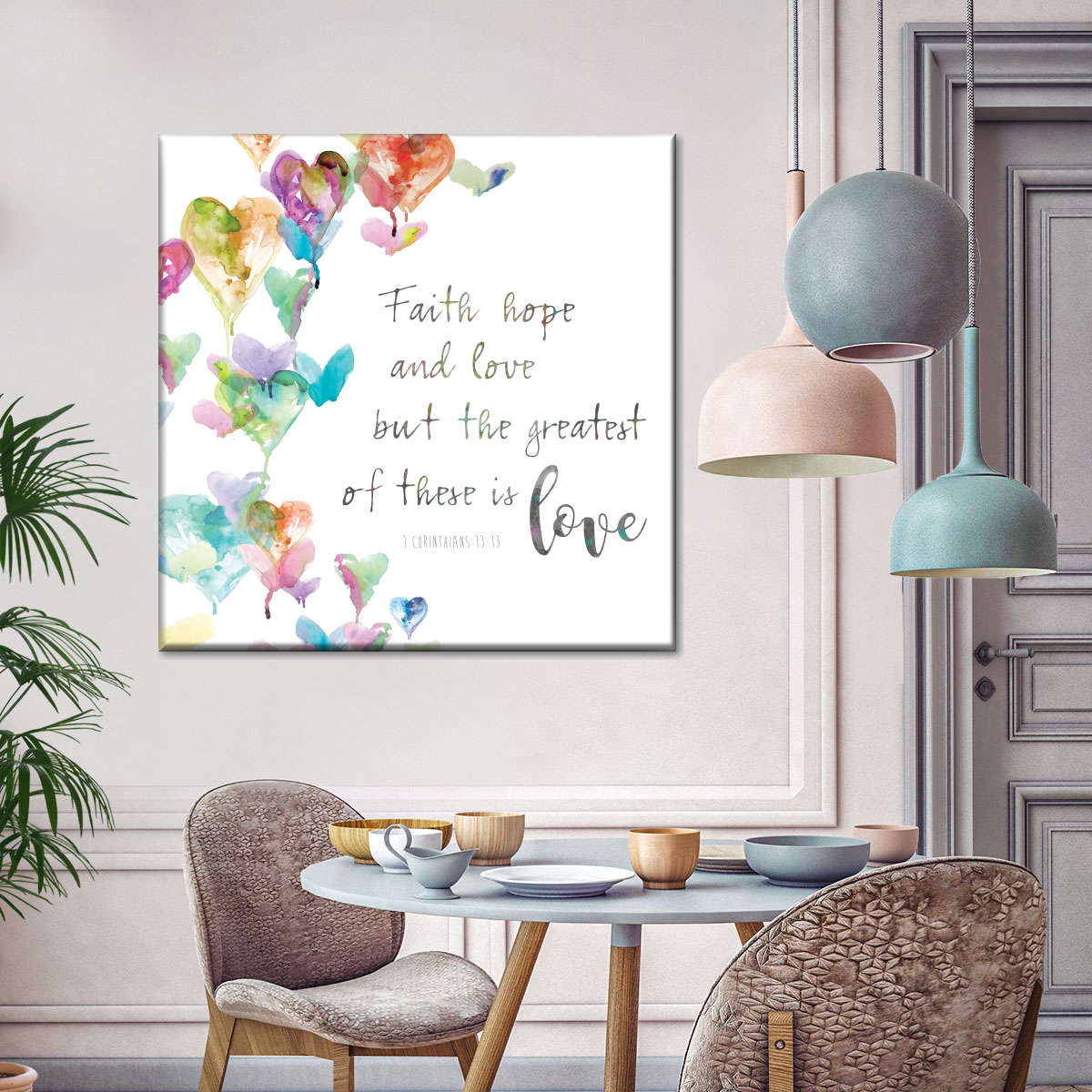 Faith Hope And Love Square Canvas Wall Art - Bible Verse Wall Art Canvas - Religious Wall Hanging