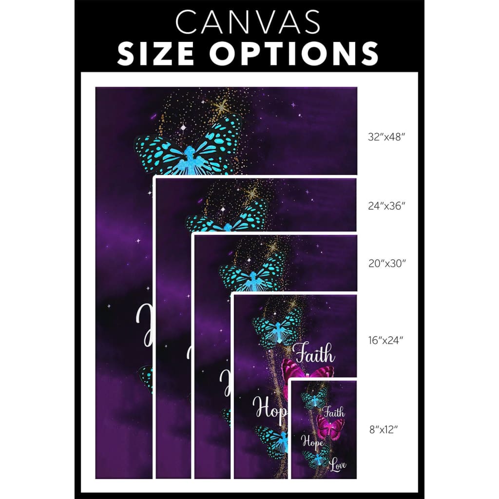 Faith Hope Love Butterfly With Cross Canvas Wall Art - Christian Canvas Prints - Bible Verse Canvas