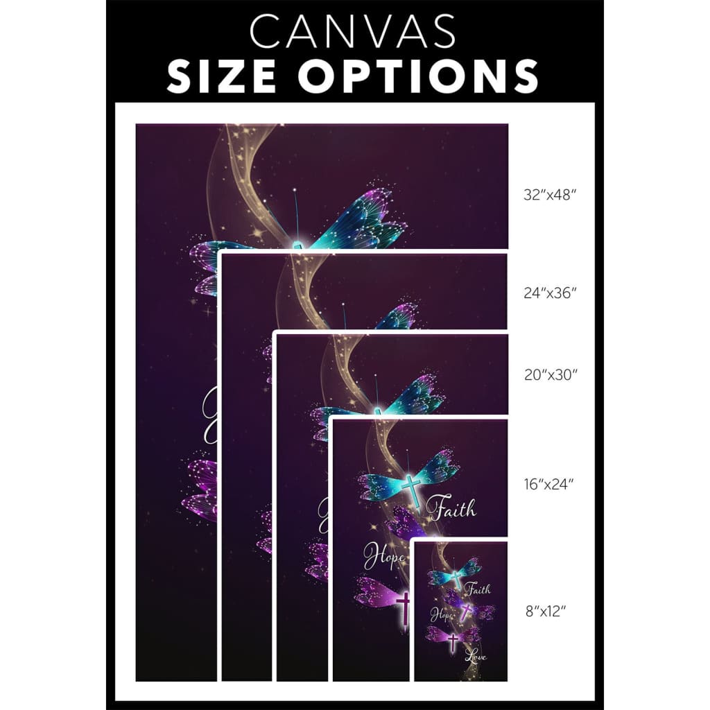 Faith Hope Love Dragonfly Canvas Wall Art - Christian Canvas Prints - Bible Verse Canvas