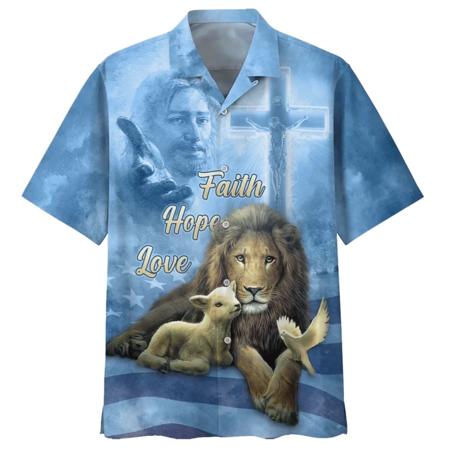 Faith Hope Love Hawaiian Shirt - Jesus Lion And The Lamb Hawaiian Shirts For Men - Christian Hawaiian Shirt