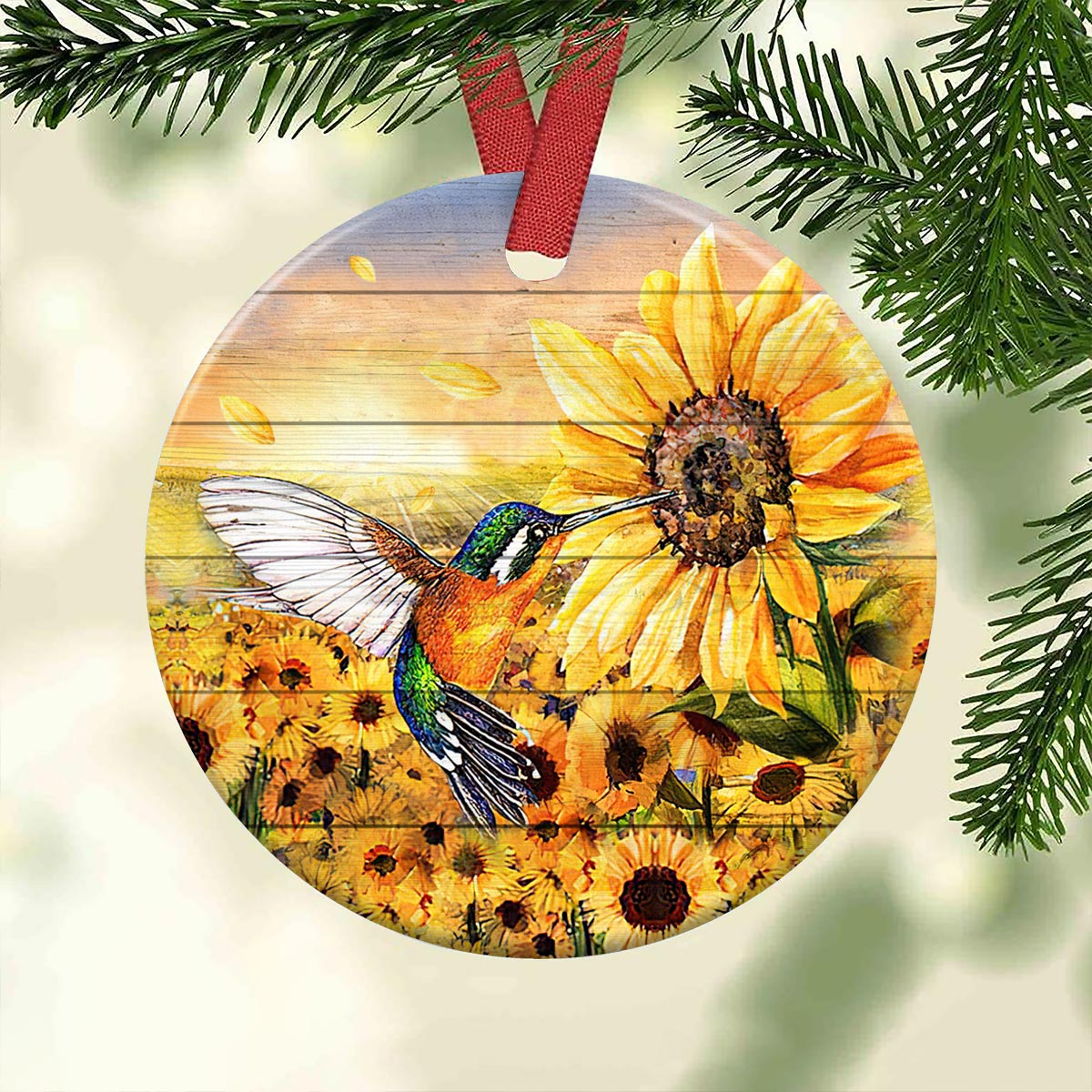 Faith Hummingbird Sunflower Ceramic Circle Ornament - Decorative Ornament - Christmas Ornament