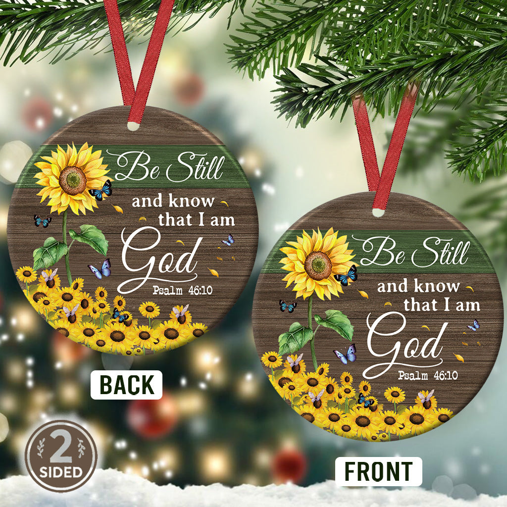 Faith I Am God Sunflower Ceramic Circle Ornament - Decorative Ornament - Christmas Ornament