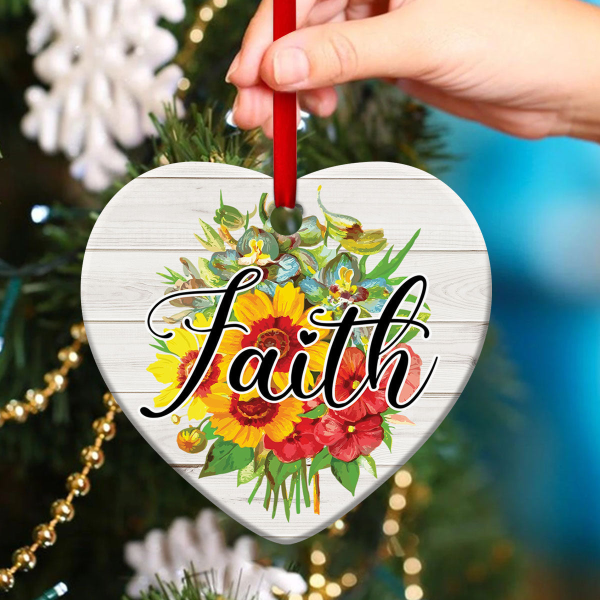 Faith In God - Flower Ceramic Heart Ornament - Ornaments Hanging Gift - Nativity Ornaments