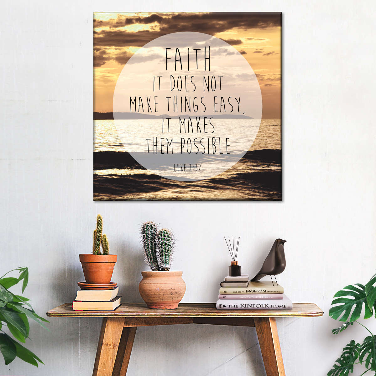 Faith Luke 1-37 Square Canvas Wall Art - Bible Verse Wall Art Canvas - Religious Wall Hanging