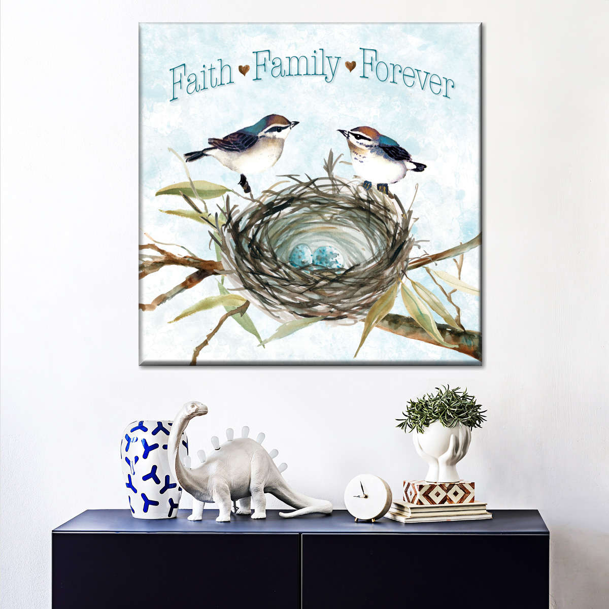 Faith Nest Bird Square Canvas Wall Art - Bible Verse Wall Art Canvas - Religious Wall Hanging