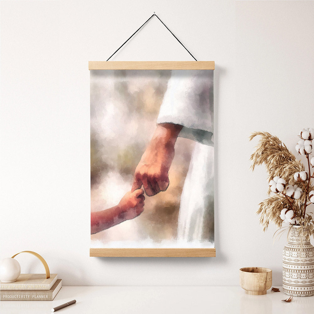 Faith Of A Child Jesus Hold Your Hand Hanging Canvas Wall Art - Christian Wall Art Decor - Religious Hanging Canvas Wall Art