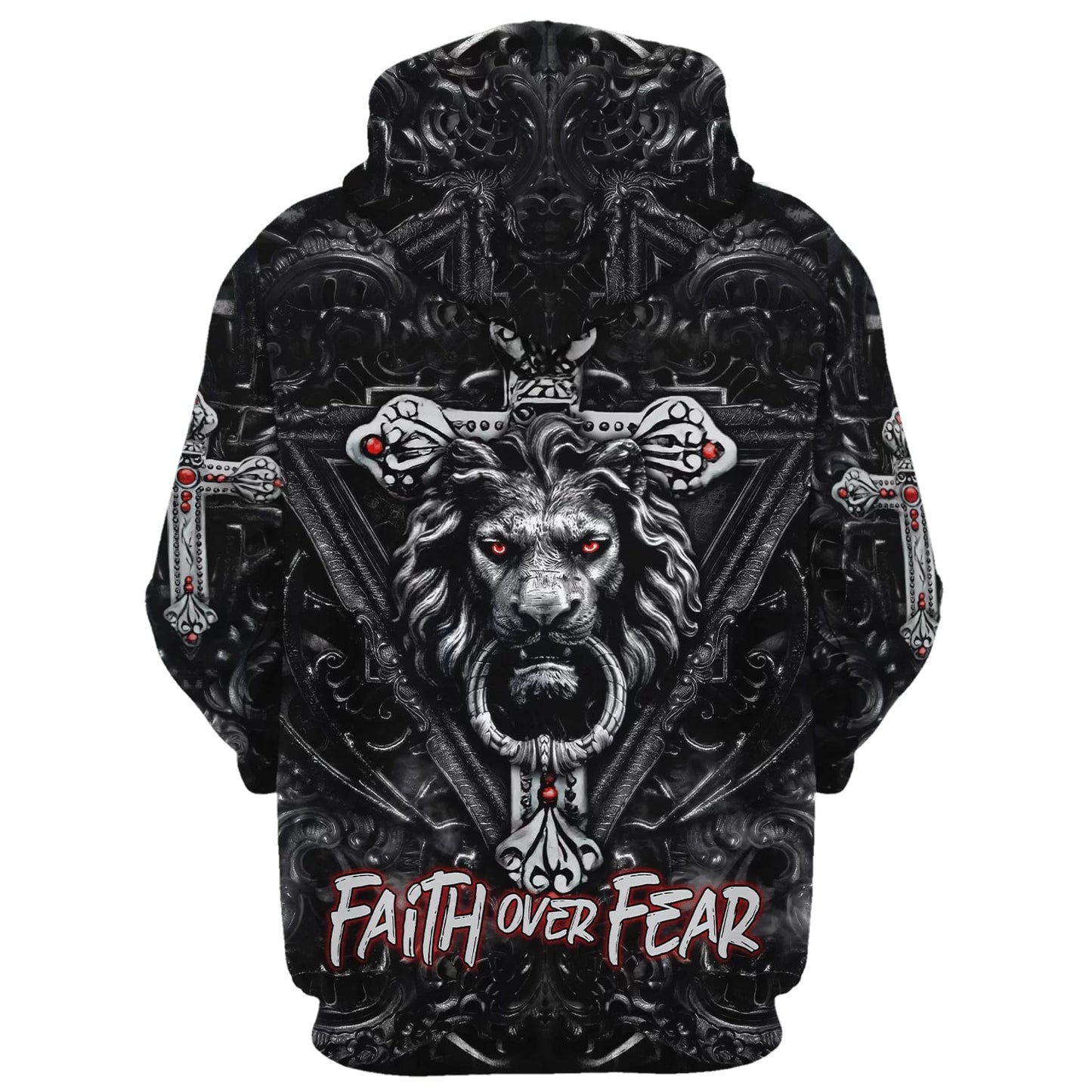 Faith Over Fear - Gothic Lion Black Hoodie - Men & Women Christian Hoodie - 3D Printed Hoodie