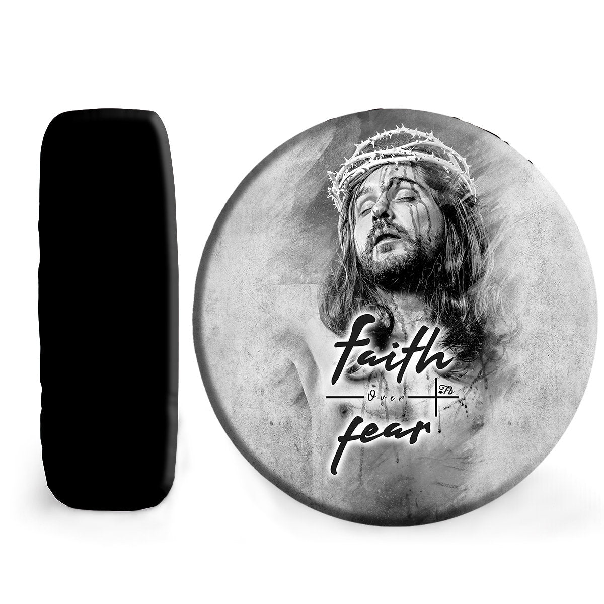 Faith Over Fear Cover - Jesus God Wrap - Black White Jesus Art Cover - Christian Wrap - Decor Cover Spare Tire Cover