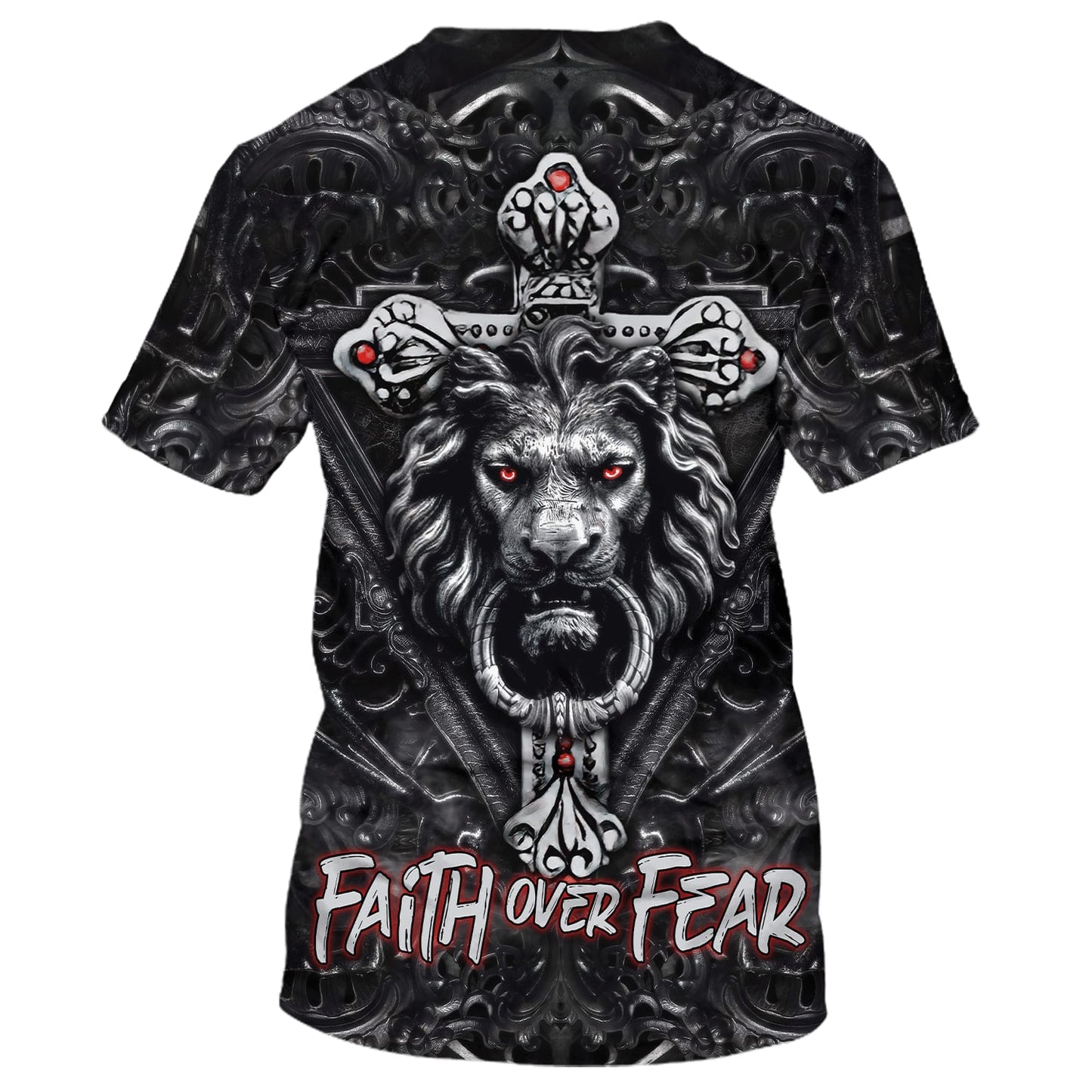 Faith Over Fear Gothic Lion Black 3D All Over Printed Shirt for Men and Women