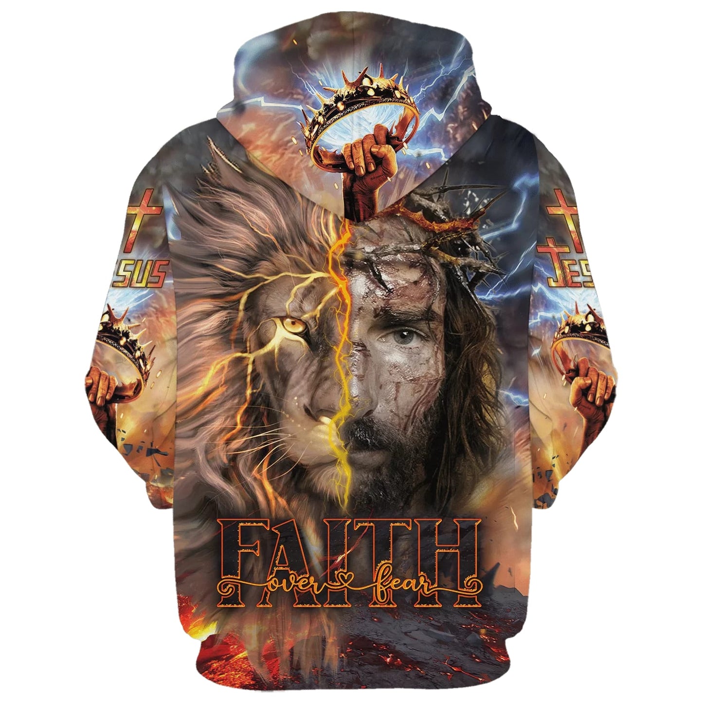 Faith Over Fear Jesus Lion Hoodies - Jesus Hoodie - Men & Women Christian Hoodie - 3D Printed Hoodie