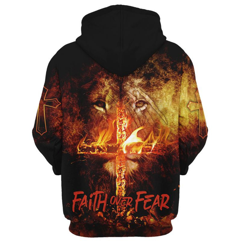 Faith Over Fear Lion Christian Cross Hoodies - Men & Women Christian Hoodie - 3D Printed Hoodie