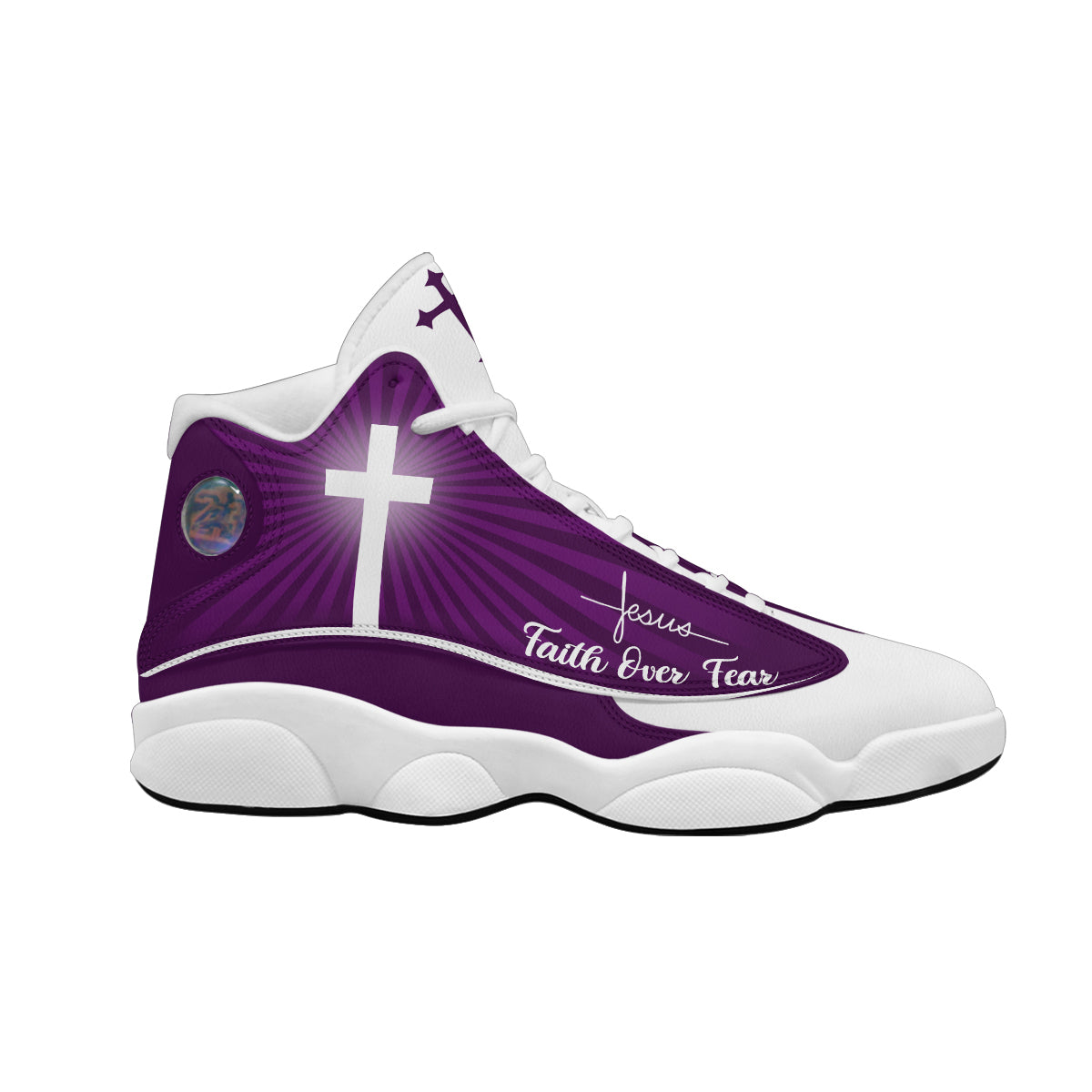 Faith Over Fear Personalized Purple Jesus Basketball Shoes For Men Women - Christian Shoes - Jesus Shoes - Unisex Basketball Shoes