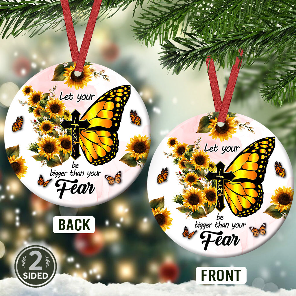 Faith Sunflower Ceramic Circle Ornament - Decorative Ornament - Christmas Ornament