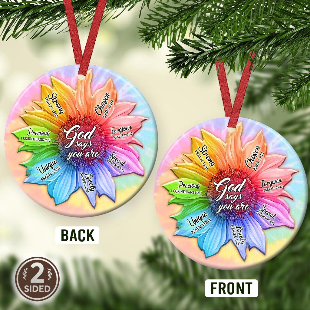 Faith Sunflower God Says Ceramic Circle Ornament - Decorative Ornament - Christmas Ornament