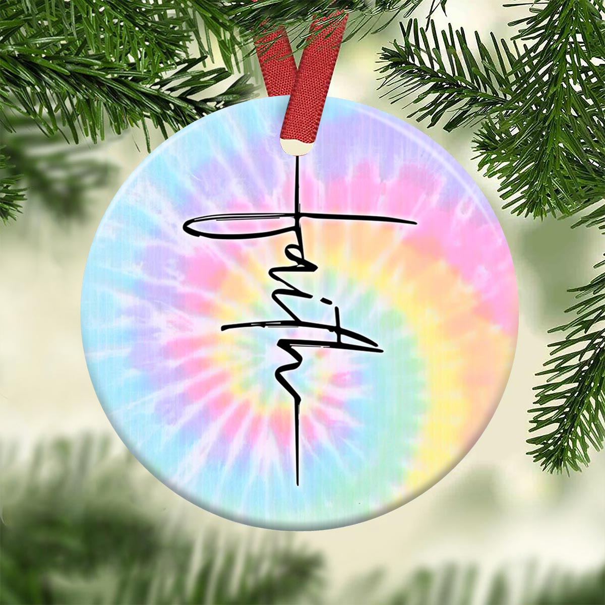 Faith Way Maker Tie Dye Ceramic Circle Ornament - Decorative Ornament - Christmas Ornament