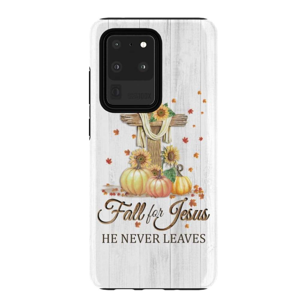 Fall For Jesus He Never Leaves Cross Pumpkin Thanksgiving Phone Case - Bible Verse Phone Cases Samsung