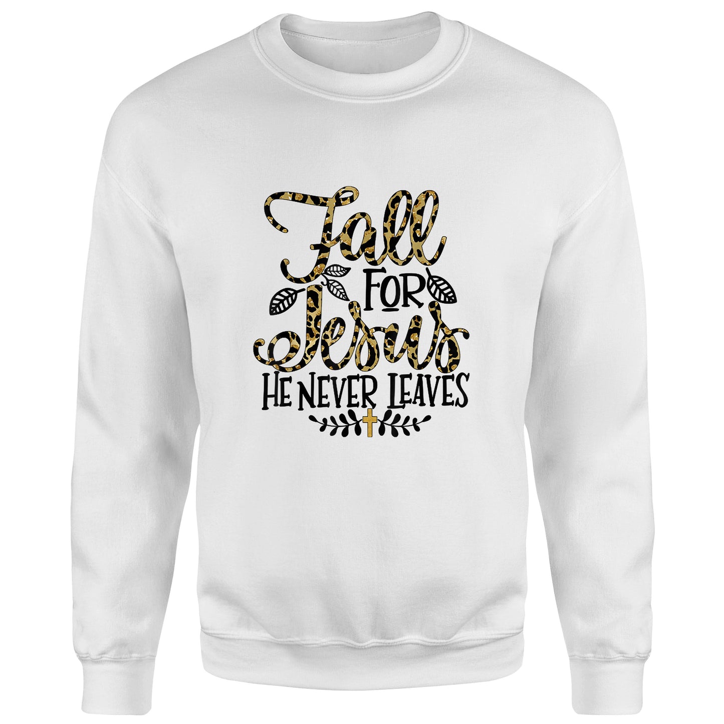 Fall For Jesus He Never Leaves Leopard Partten T-Shirt Thanksgiving Gift