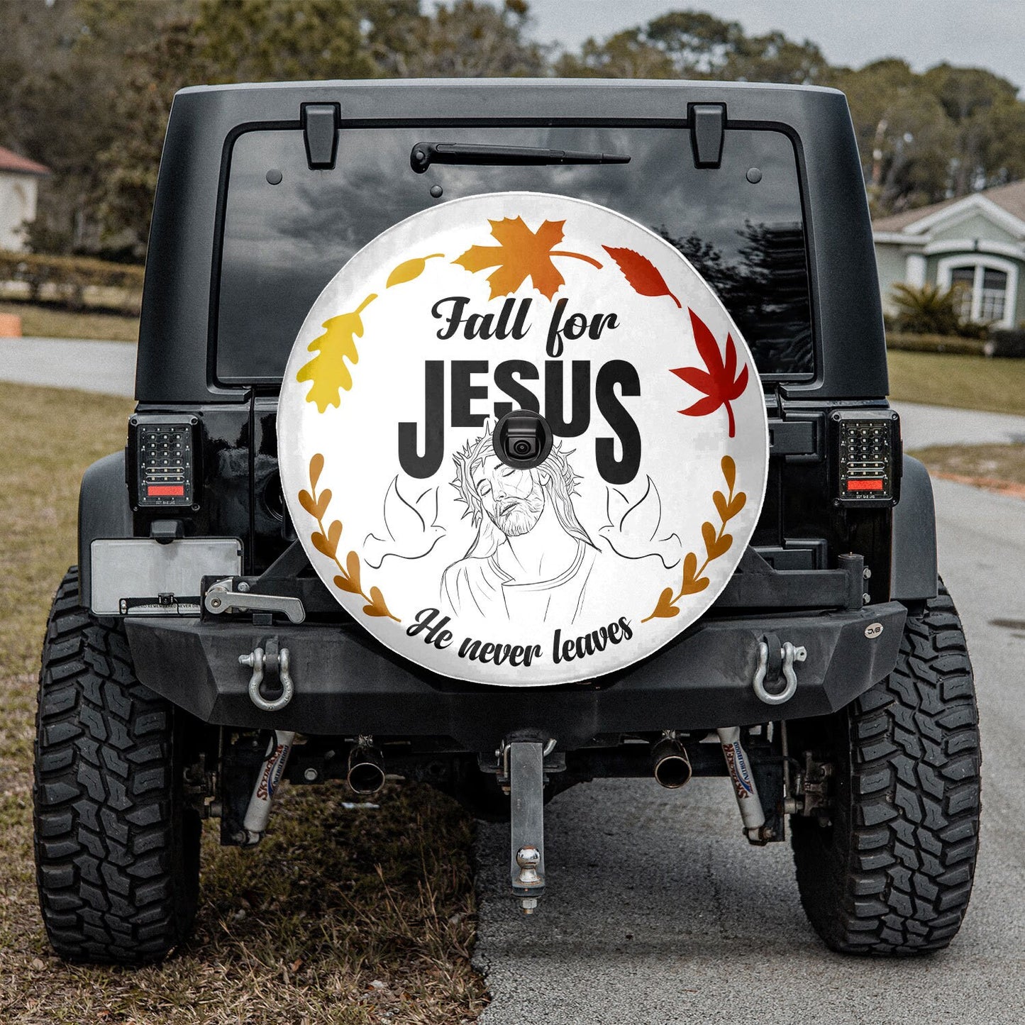 Fall For Jesus He Never Leaves Spare Tire Cover - Custom Tire Cover - Personalized Tire Cover - Gift For Car Lover
