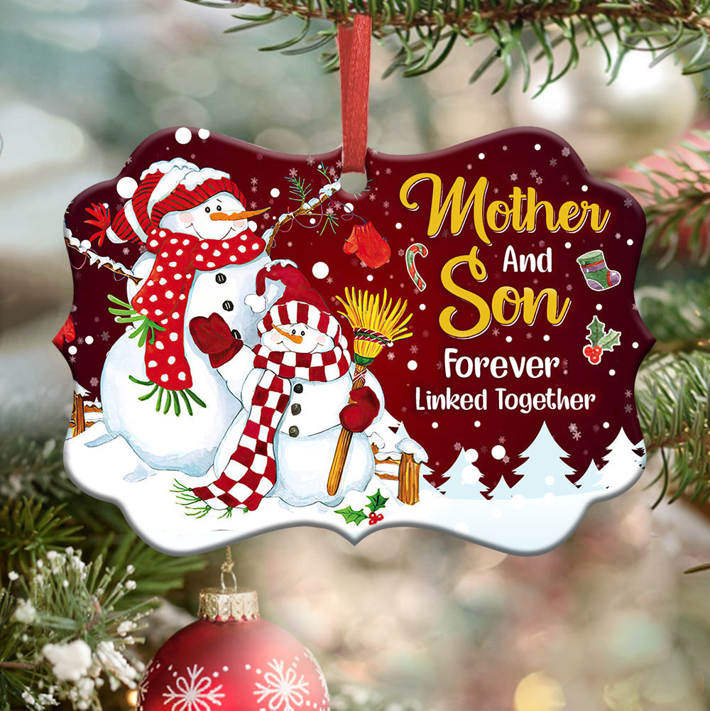 Family Mas Snowman Mother And Son Forever Linked Together Metal Ornament - Christmas Ornament - Christmas Gift