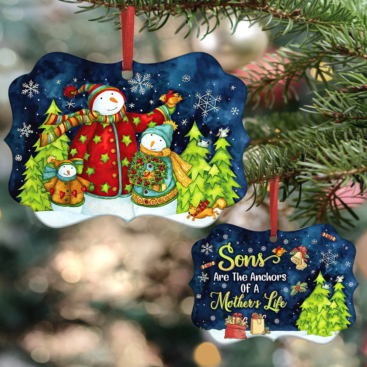 Family Mas Snowman Sons Are The Anchors Of A Mothers Life Metal Ornament - Christmas Ornament - Christmas Gift