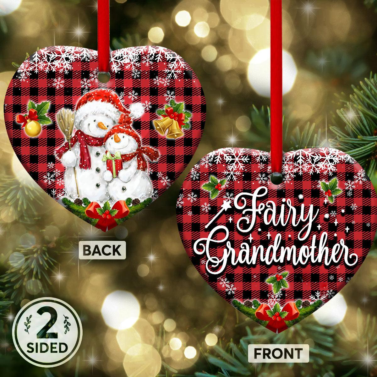 Family Snowman Fairy Grandmother Heart Ceramic Ornament - Christmas Ornament - Christmas Gift
