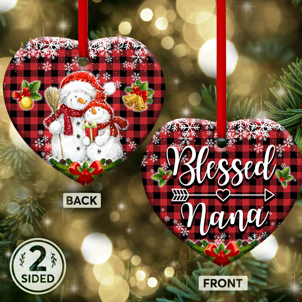 Family Snowman For Grandma Blessed Nana Heart Ceramic Ornament - Christmas Ornament - Christmas Gift