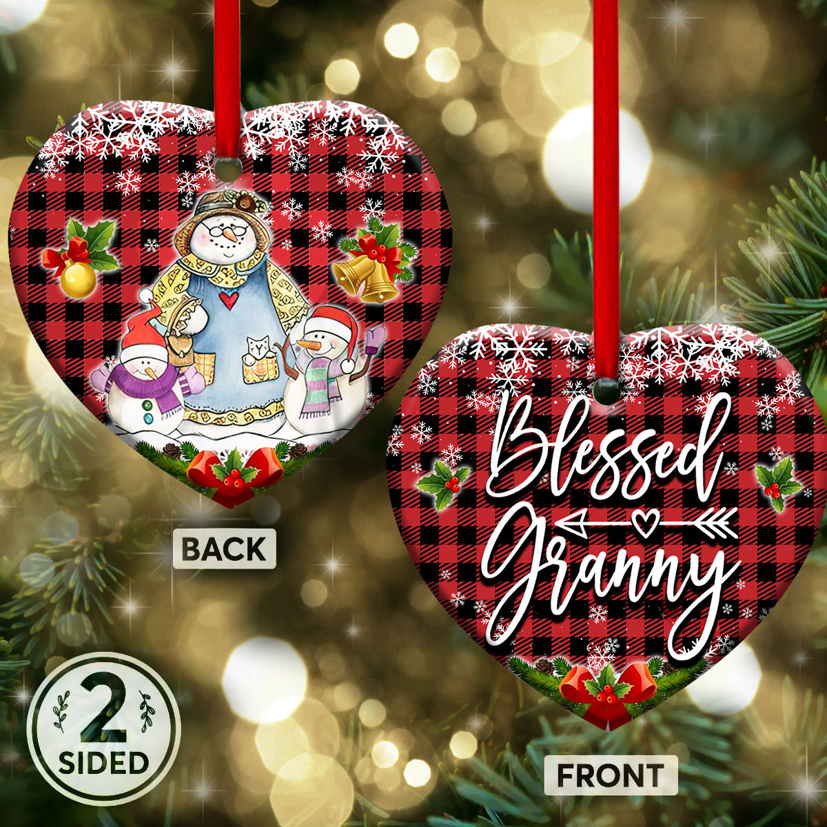 Family Snowman For Our Grandma We Love You Blessed Granny Heart Ceramic Ornament - Christmas Ornament - Christmas Gift